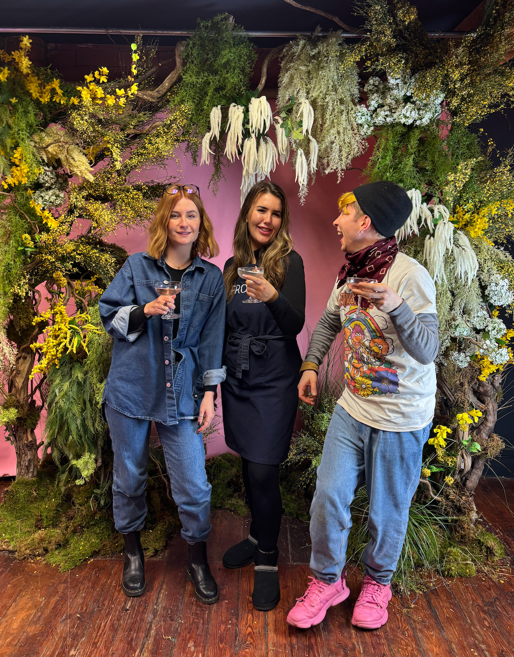 All students enjoy a glass of fizz after completing one gorgeous installation